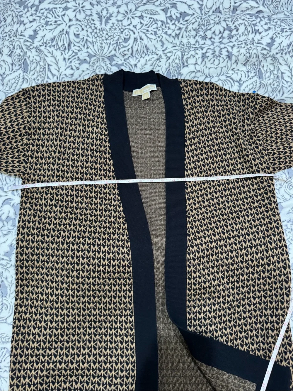 Michael Kors Black & Brown Logo-Pattern Open front cotton blend Cardigan size M